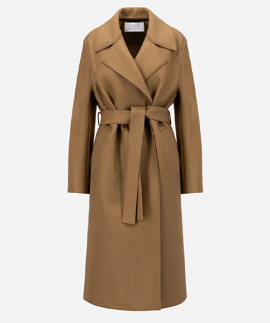 Belted long coat pressed wool and polaire